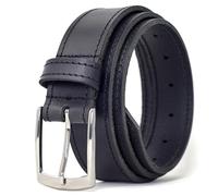 Ashford Ridge Made in England 35mm Full Grain Leather Edge Stitched Belt with Classic Silver Buckle - Black 2XL