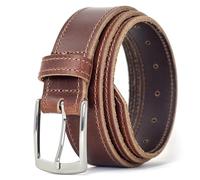 Ashford Ridge Made in England 35mm Full Grain Leather Edge Stitched Belt with Classic Silver Buckle - Antique Brown 3XL
