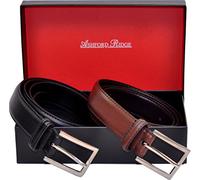 Ashford Ridge Mens 30mm Black and Brown Leather Belts Gift Set (waist sizes 52" - 56")