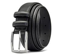 Ashford Ridge Men's Premium Leather Belt - 33mm Classic Double Keeper Belt with Brushed Silver Buckle - Black Large