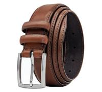 Ashford Ridge Men's Premium Leather Belt - 33mm Classic Double Keeper Belt with Brushed Silver Buckle - Brown Large