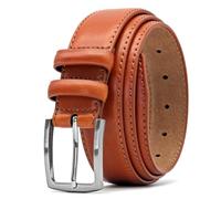 Ashford Ridge Men's Premium Leather Belt - 33mm Classic Double Keeper Belt with Brushed Silver Buckle - Tan Large