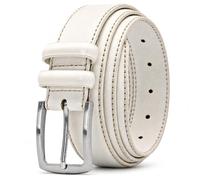 Ashford Ridge Men's Premium Leather Belt - 33mm Classic Double Keeper Belt with Brushed Silver Buckle - White Large