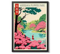 Ashikaga Flower Park - Japan Alfonso Trufa Vintage Poster, Retro Travel Art Illustration Print, Tourism Landmark Sketch Colouful Bedroom Wall Art Home Decor, A5 (Black Frame) - 24.1x17.9cm