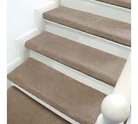 ASHILD Carpet Stair Treads Bullnose Mat Non Slip with Safety Adhesive Indoor Stair Protector Pads for Wooden Steps Kids Pets, Brown, 80X26+3cm