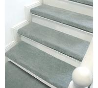 ASHILD Carpet Treads Bullnose Stair Mat Rug Non Slip with Safety Adhesive Indoor Stair Protector Pads for Wooden Steps, Blue, 80x26+3cm