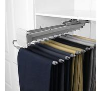 ASHILD Top Mounted Single Row Pull-out Trousers Rack 38cm*35cm Extendable Trouser Aluminum Alloy Pull Out Pants Rack Double Row Slide Rail Space-Saving Rack Slideable Hanger Multi-functional Closet