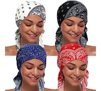ASHILISIA 4 Pieces Women Chemo Hat Turban Beanie, Pre-Tied Headwraps Headwear Bandana for Hair Loss, Acily-a-1, One Size