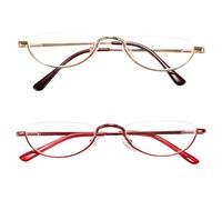 Ashilun 2 Pack Reading Glasses for Mens and Womens - Flat Top Metal Readers with Spring Hinge (2 Pack/Gold+Red, 4, x)