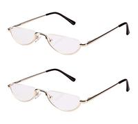 Ashilun 2 Pack Reading Glasses for Mens and Womens - Flat Top Metal Readers with Spring Hinge (2 Pack Gold, 3.5)