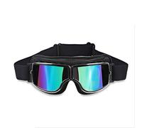 Ashilun Retro Pilot Motorcycle Goggles - Fog-Proof Warm Riding ATV Bike Motocross Glasses With Safety Features (Black Frame/Colorful Mirrored Lens)