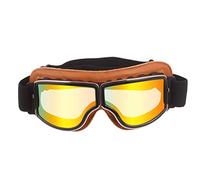 Ashilun Retro Pilot Motorcycle Goggles - Fog-proof Warm Riding Goggles for ATV, Bike, Motocross - Safety Glasses with Yellow Frame & Red Lens