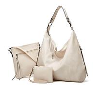 Ashioup Hobo Bags for Women Soft PU Leather Shoulder Bag Vintage Slouchy Handbag with Zipper, 米色, One Size