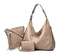 Ashioup Hobo Bags for Women Soft PU Leather Shoulder Bag Vintage Slouchy Handbag with Zipper, Apricot Gray, One Size