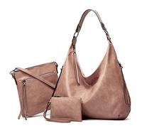 Ashioup Soft PU Leather Zip Tote Bags for Women, Pink Three-piece Suit, One Size