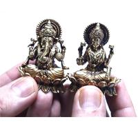 ASHIRWAD Brass Laksmi Ganesh Statue Laxmi Lakshmi Ganesha Ganapati Idol Murti (2.0 inches)
