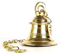 ASHIRWAD Brass Small Bell with 15 inches Chain for hanging at Temples, Housewarming (Bell-04)