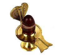 ASHIRWAD Narmadeshwar Shivling with Brass Jalheri (Yoni) Narmada River Banalinga Shiva Lingam Stone for Puja (4 inches)