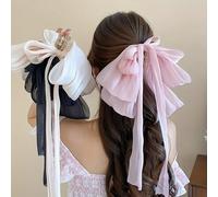 Ashkash 1PC Elegant Large Ribbon Hair Claw - Sweet French Style, Solid Chiffon Fabric with Flowy Bow Tail, Perfect for Half Up Hairstyles & Volume-Chic Gentle Hair Accessories, Fabric Bow Clips, Cute