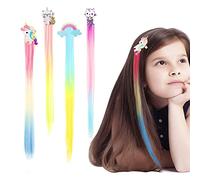 Ashkash 1Pcs Braiding Hair Extensions Colored Straight Wigs for Girls, Unicorn Mermaid Rainbow Cat Hair Accessories Neon Ombre Braiding Hair Clips, Banquet Party