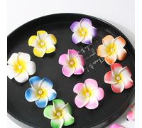 Ashkash 3Pcs Artificial Plumeria Flower Pearl Hair Pins - Vibrant Hawaiian Gradient Colors, Elegant Retro Foam Side Bangs Duckbill Clips Accessories for Women