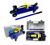 ASHL Hydraulic Trolley Floor Jack with 5.31 - 12.6 inch Adjustable Height Car 2 Tonne Kit 4 Castors & Carry Handle Lift W/ Case for Cars, Light Vans, 15.75*7.68*5.31inch, Blue