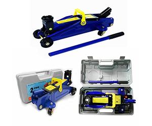 ASHL Hydraulic Trolley Floor Jack with 5.31 - 12.6 inch Adjustable Height Car 2 Tonne Kit 4 Castors & Carry Handle Lift W/ Case for Cars, Light Vans, 15.75*7.68*5.31inch, Blue