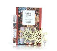 Ashleigh and Burwood - Wooden Hanging Christmas Decorations with Christmas Spice Fragrance Spray (Set of 6) | Snowflake Shape Decoration on Ribbon | Refresher Spray Included