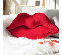 Ashler 3D Lips Throw Pillows Smooth Soft Velvet Insert Included, Lip Shaped Pillow for Bed Living Room, New Red, 24 X 12 inches