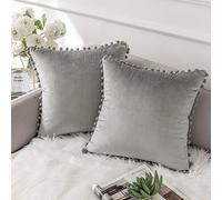 Ashler Decorative Plush Velvet Solid Square Throw Pillow Covers with Small Round Velvet Particles Grey 20 x 20 inches 50 x 50 cm