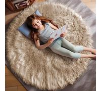 Ashler Faux Fur Beige Round Area Rug Indoor Ultra Soft Fluffy Bedroom Floor Sofa Living Room 35" x 35"