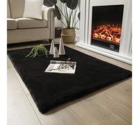 Ashler Faux Fur Rug, Ultra Soft Faux Rabbit Fur, Black Area Rugs, 3 x 5 Feet Rectangle, Machine Washable Nursery Decor Throw Rugs for Bedroom, Kids Room, Living Room