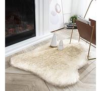 Ashler Ultra Soft Faux Fox Fur Rug White Brown Fluffy Area Rug, Carpets Fluffy Rug Chair Couch Cover for Bedroom Floor Sofa Living Room 2 x 3 Feet