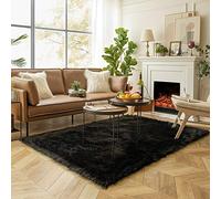 Ashler Ultra Soft Faux Sheepskin Fur Rug Black Fluffy Area Rug Shag Rug Carpets for Bedroom Living Room, 5X 7 Feet