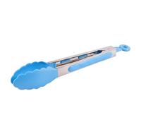 1x Blue 22.5cm Stainless Steel Food Tongs - Non-Stick Silicone Kitchen Cooking Serving BBQ Air Fryer Salad Utensils Set - by Ashley