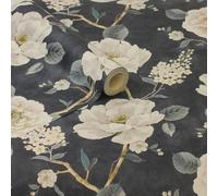 Ashley Floral Navy Wallpaper - Flowers Rose Leaves Naturistic Classic Traditional - Stylish Feature Wall