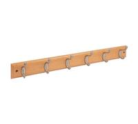 1x Pine 6 Hook Deluxe Wooden Wall-Mounted Coat Rack - Heavy-Duty Hallway Furniture Clothes Jacket Storage Hanging Rail with Metal Hooks - by Ashley