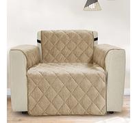 Ashley Mills Armchair Covers, Teddy Fleece Plush Quilted Non-Slip Pet Sofa Protector Cover with Elasticated Straps, Soft Washable Armchair Slipcovers (Beige)