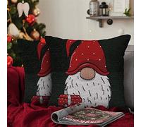 Ashley Mills Christmas Soft Cotton Chenille Tapestry Cushion Cover Xmas Festive Scatter Cushions Nordic Santa Reindeer Stag Snowman (Gonks Gift Green, 2 x Small Filled Cushions)
