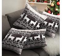 Ashley Mills Christmas Soft Cotton Chenille Tapestry Cushion Cover Xmas Festive Scatter Cushions Nordic Santa Reindeer Stag Snowman (4x Small Covers Only, Nordic Grey Stag)