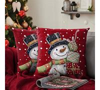 Ashley Mills Christmas Soft Cotton Chenille Tapestry Cushion Cover Xmas Festive Scatter Cushions Nordic Santa Reindeer Stag Snowman (Snowman Presents, 2 x Small Covers Only)