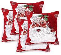 Ashley Mills Christmas Soft Cotton Chenille Tapestry Cushion Cover Xmas Festive Scatter Cushions Nordic Santa Reindeer Stag Snowman (4x Small Filled Cushions, Tapestry Santa)