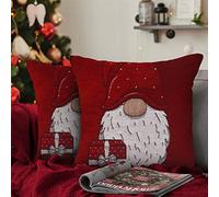 Ashley Mills Christmas Soft Cotton Chenille Tapestry Cushion Cover Xmas Festive Scatter Cushions Nordic Santa Reindeer Stag Snowman (Gonks Gift Red, 2 x Small Covers Only)