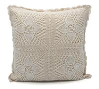 Ashley Mills Crochet Lace Embellished Cushion, Handcrafted Look With Vintage Charm, Sofa And Bed Cushion With Zip Closure - Cream