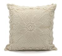 Ashley Mills Crochet Lace Embellished Cushion, Handcrafted Look With Vintage Charm, Sofa And Bed Cushion With Zip Closure - Tan