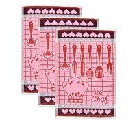 Ashley Mills Jacquard Terry Tea Towels Pack of 3 Large 40 x 70cms Super Absorbent Hearts Cotton Blend (Le Chef)
