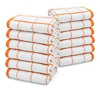 Ashley Mills Jacquard Woven Tea Towels Large Check 50x70cms Super Absorbent 100% Cotton (12 Pack, Orange)