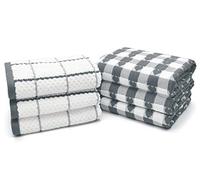 Ashley Mills Jacquard Woven Tea Towels Large Check 50x70cms Super Absorbent 100% Cotton (6 Heart and Check, Grey)