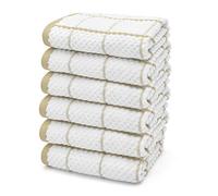 Ashley Mills Jacquard Woven Tea Towels Large Check 50x70cms Super Absorbent 100% Cotton (6 Pack, Beige)