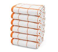Ashley Mills Jacquard Woven Tea Towels Large Check 50x70cms Super Absorbent 100% Cotton (6 Pack, Orange)